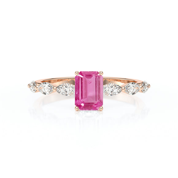 Solitaire accompagné saphir rose diamant Solstice - 4