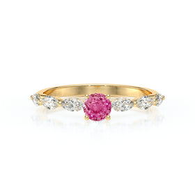 Solitaire accompagné saphir rose diamant Solstice - 5