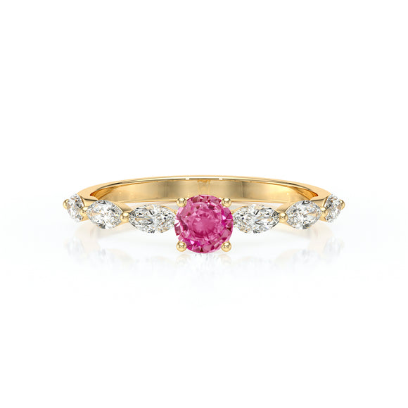 Solitaire accompagné saphir rose diamant Solstice - 5
