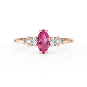 Solitaire accompagné saphir rose et diamant Coucher de Soleil - 12