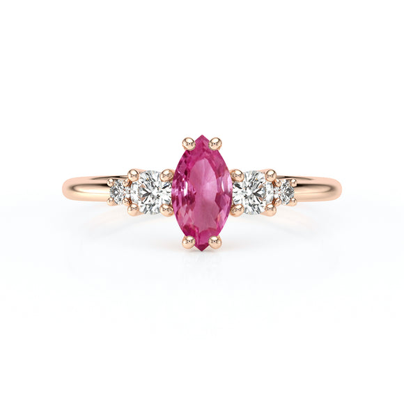 Solitaire accompagné saphir rose et diamant Coucher de Soleil - 12