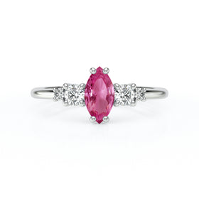 Solitaire accompagné saphir rose et diamant Coucher de Soleil - 12