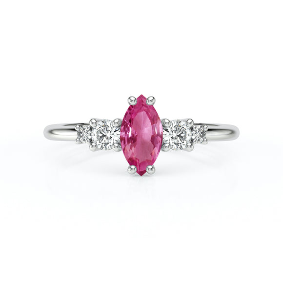 Solitaire accompagné saphir rose et diamant Coucher de Soleil - 12