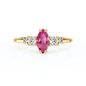 Solitaire accompagné saphir rose et diamant Coucher de Soleil - 12