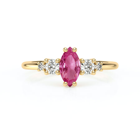Solitaire accompagné saphir rose et diamant Coucher de Soleil - 12