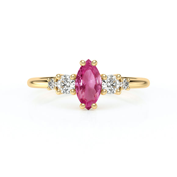 Solitaire accompagné saphir rose et diamant Coucher de Soleil - 12