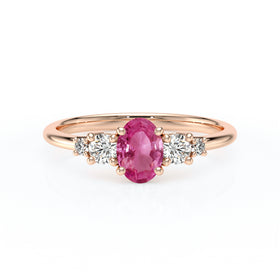 Solitaire accompagné saphir rose et diamant Coucher de Soleil - 13