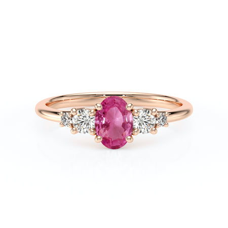 Solitaire accompagné saphir rose et diamant Coucher de Soleil - 13