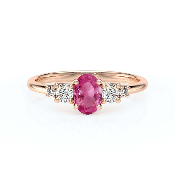 Solitaire accompagné saphir rose et diamant Coucher de Soleil - 13