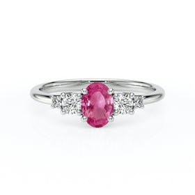 Solitaire accompagné saphir rose et diamant Coucher de Soleil - 13