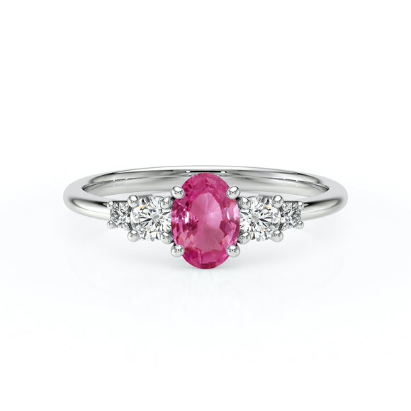 Solitaire accompagné saphir rose et diamant Coucher de Soleil - 13