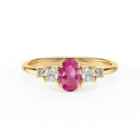 Solitaire accompagné saphir rose et diamant Coucher de Soleil - 13