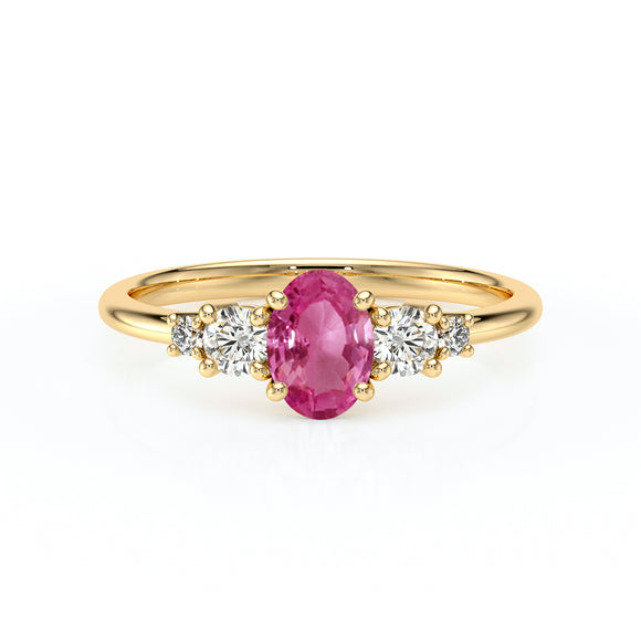 Solitaire accompagné saphir rose et diamant Coucher de Soleil - 13