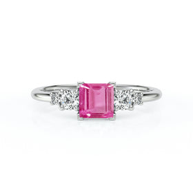 Solitaire accompagné saphir rose et diamant Coucher de Soleil - 14