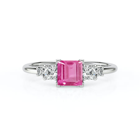 Solitaire accompagné saphir rose et diamant Coucher de Soleil - 14