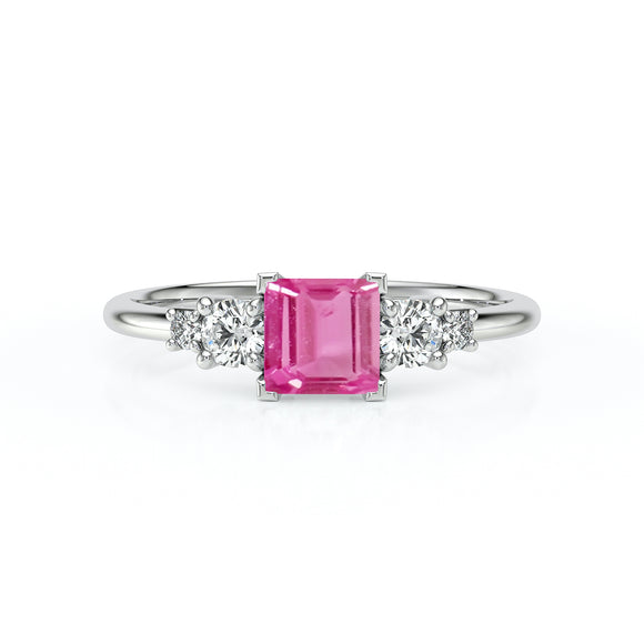 Solitaire accompagné saphir rose et diamant Coucher de Soleil - 14