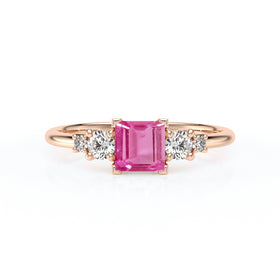 Solitaire accompagné saphir rose et diamant Coucher de Soleil - 14