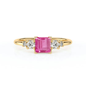 Solitaire accompagné saphir rose et diamant Coucher de Soleil - 14