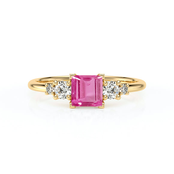 Solitaire accompagné saphir rose et diamant Coucher de Soleil - 14
