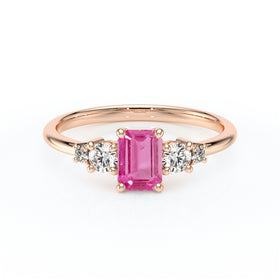 Solitaire accompagné saphir rose et diamant Coucher de Soleil - 15