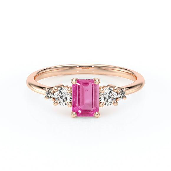 Solitaire accompagné saphir rose et diamant Coucher de Soleil - 15