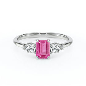 Solitaire accompagné saphir rose et diamant Coucher de Soleil - 15
