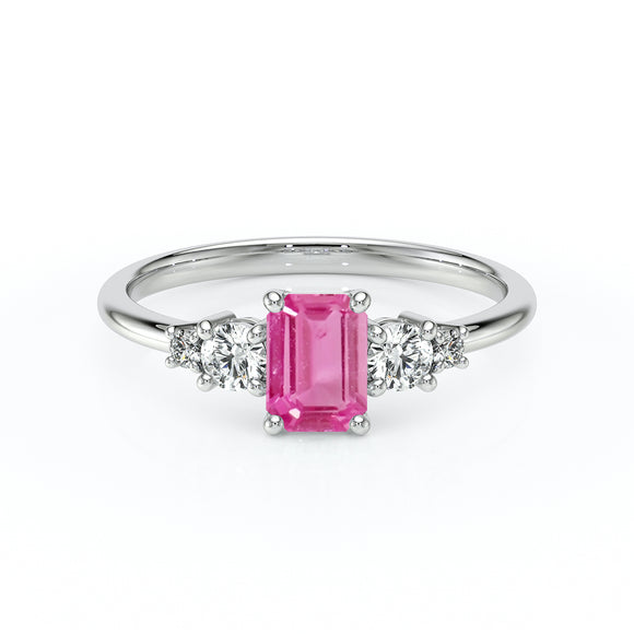 Solitaire accompagné saphir rose et diamant Coucher de Soleil - 15