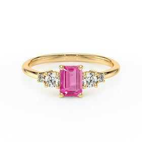 Solitaire accompagné saphir rose et diamant Coucher de Soleil - 15
