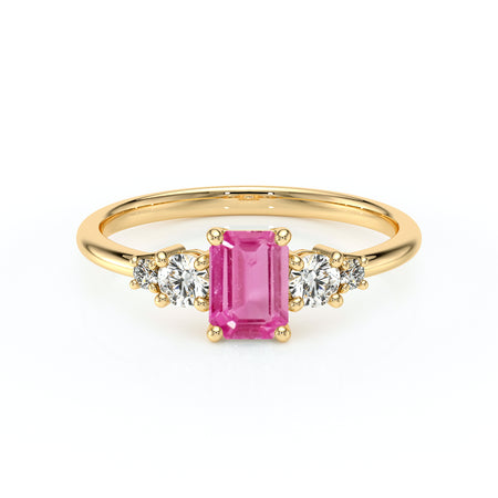 Solitaire accompagné saphir rose et diamant Coucher de Soleil - 15