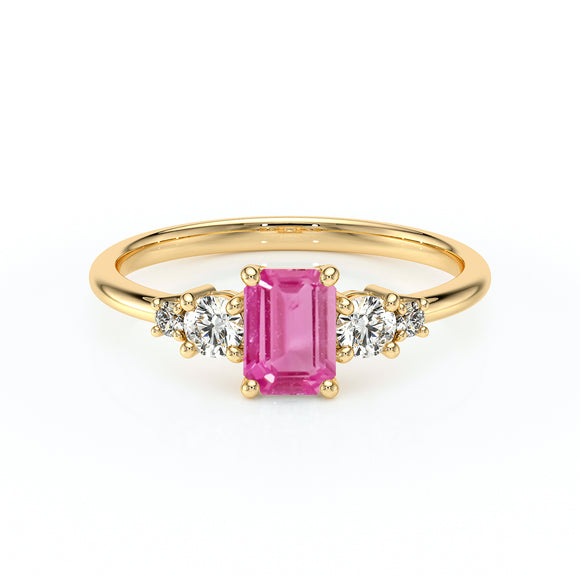 Solitaire accompagné saphir rose et diamant Coucher de Soleil - 15