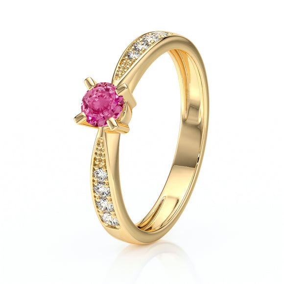 Solitaire accompagné saphir rose et diamant Destinée - 1