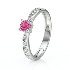 Solitaire accompagné saphir rose et diamant Destinée - 1