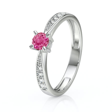 Solitaire accompagné saphir rose et diamant Destinée - 1