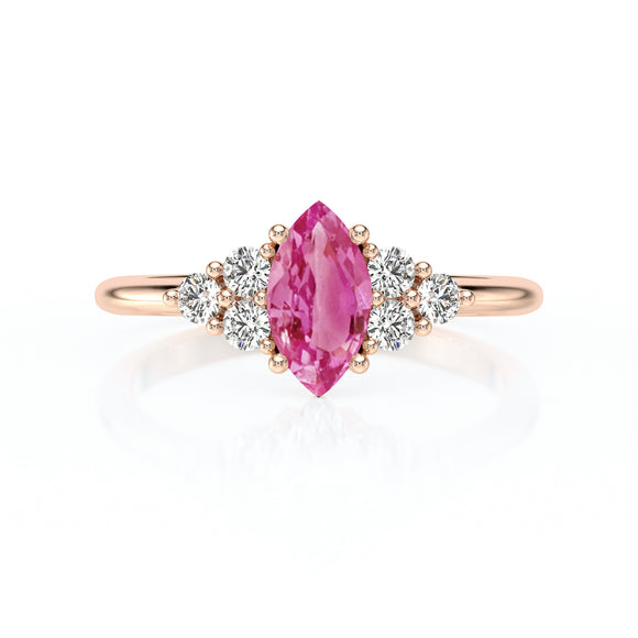 Solitaire accompagné saphir rose et diamant Divine Idylle - 11