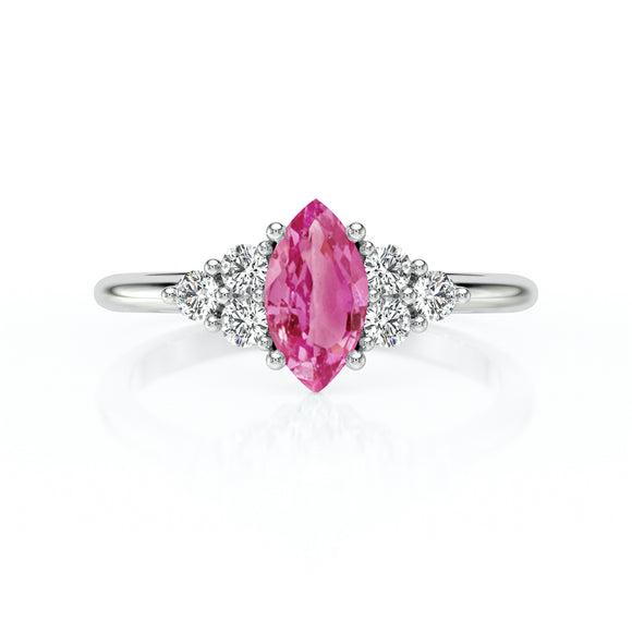 Solitaire accompagné saphir rose et diamant Divine Idylle - 11
