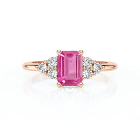 Solitaire accompagné saphir rose et diamant Divine Idylle - 12