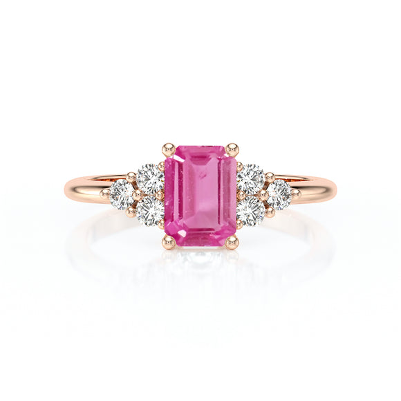 Solitaire accompagné saphir rose et diamant Divine Idylle - 12