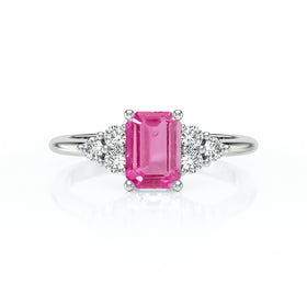 Solitaire accompagné saphir rose et diamant Divine Idylle - 12