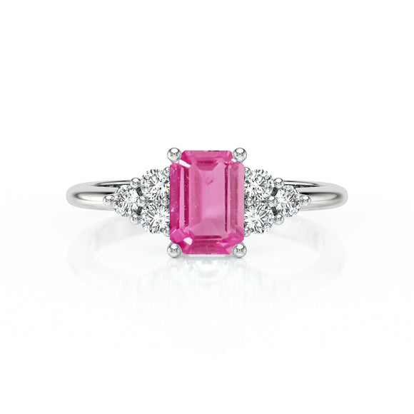 Solitaire accompagné saphir rose et diamant Divine Idylle - 12