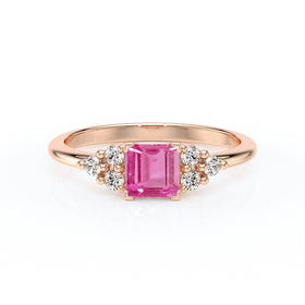 Solitaire accompagné saphir rose et diamant Divine Idylle - 25