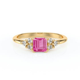 Solitaire accompagné saphir rose et diamant Divine Idylle - 25