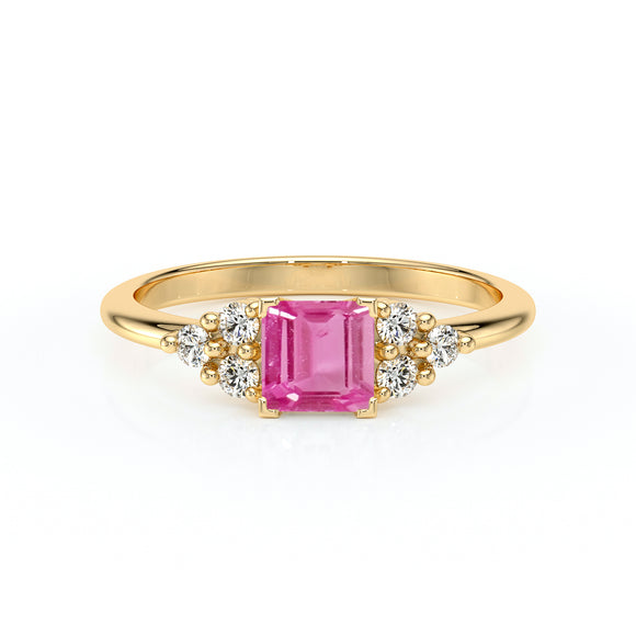 Solitaire accompagné saphir rose et diamant Divine Idylle - 25