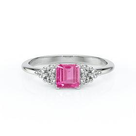 Solitaire accompagné saphir rose et diamant Divine Idylle - 25