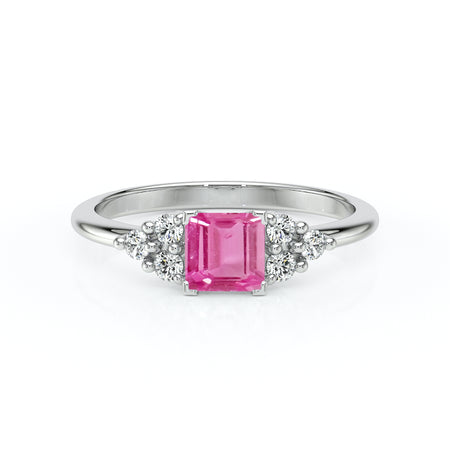 Solitaire accompagné saphir rose et diamant Divine Idylle - 25
