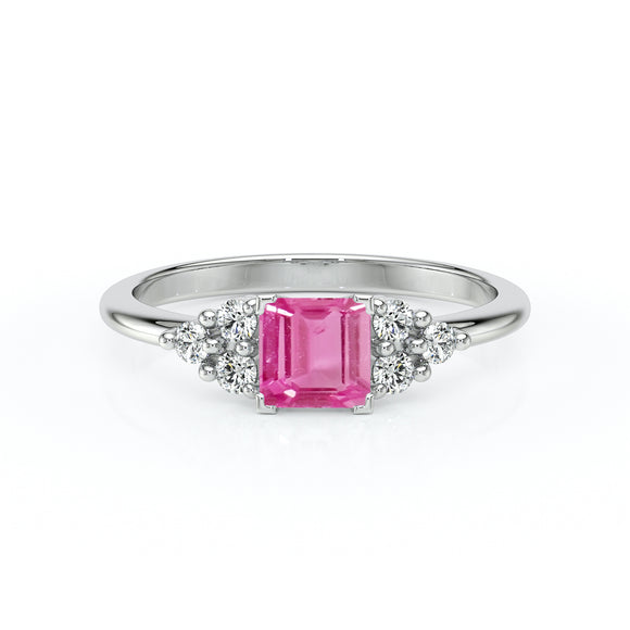 Solitaire accompagné saphir rose et diamant Divine Idylle - 25