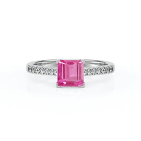 Solitaire accompagné saphir rose et diamant Divine Idylle - 27