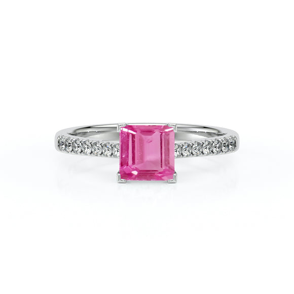 Solitaire accompagné saphir rose et diamant Divine Idylle - 27