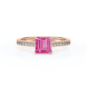 Solitaire accompagné saphir rose et diamant Divine Idylle - 27