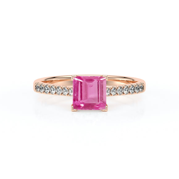 Solitaire accompagné saphir rose et diamant Divine Idylle - 27