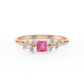 Solitaire accompagné saphir rose et diamant Pluie d'étoiles - 13